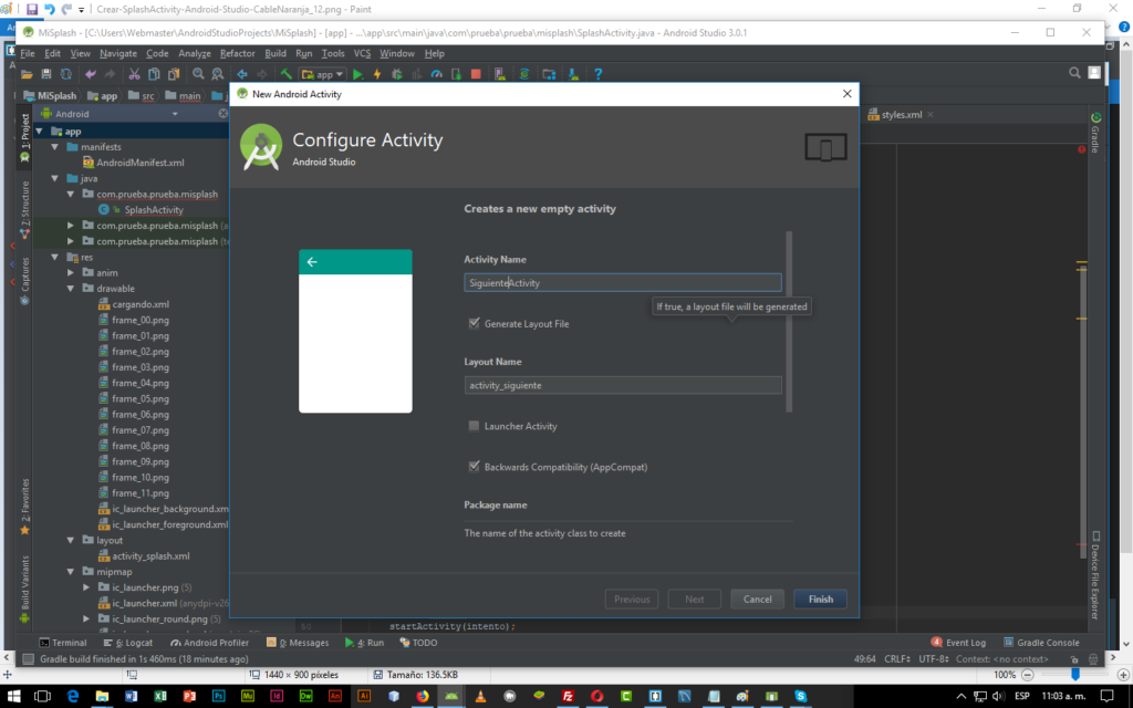 Crear SplashActivity Android Studio, CableNaranja