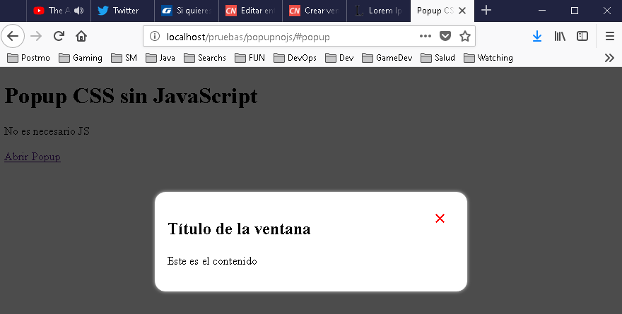 Ventanas popup con puro CSS y sin JavaScript, CableNaranja