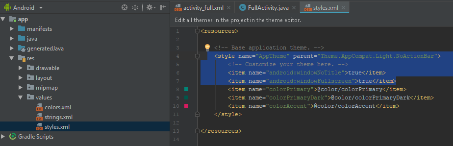 android studio theme style fullscreen android studio theme style fullscreen
