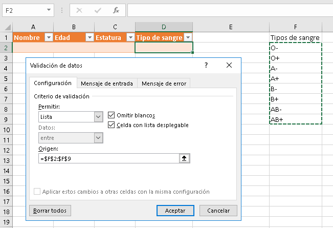 Validación de datos en Excel, CableNaranja