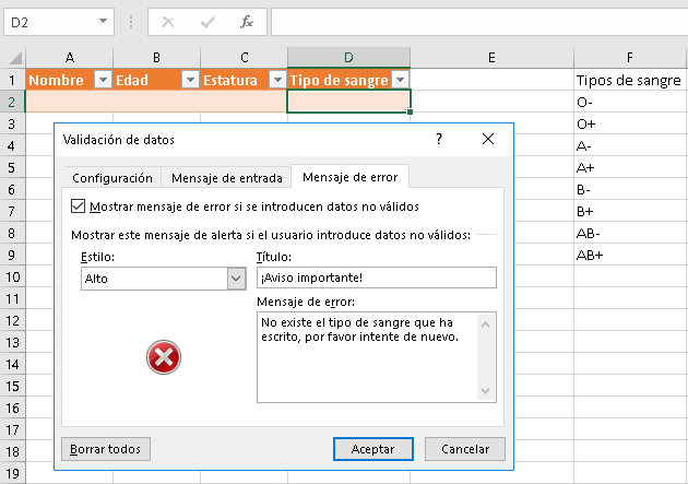 Validación de datos en Excel, CableNaranja