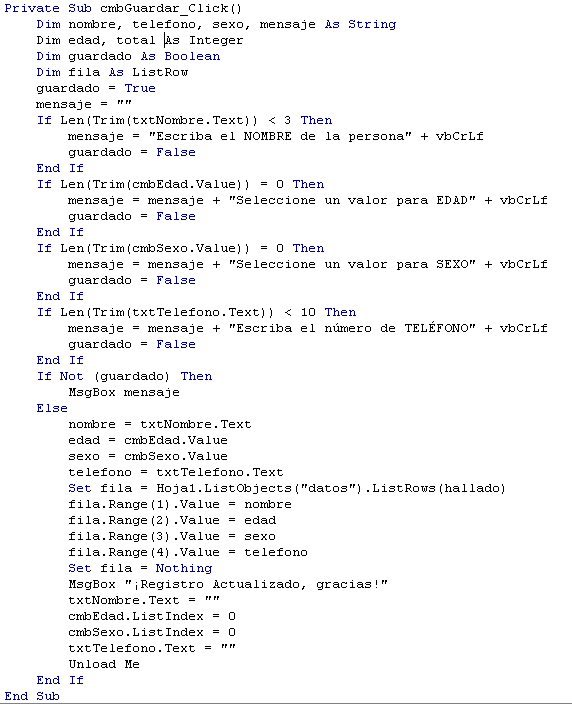 Como crear un CRUD en Excel con VBA