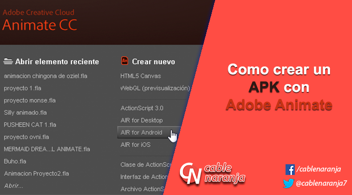 Como crear un APK con Adobe Animate