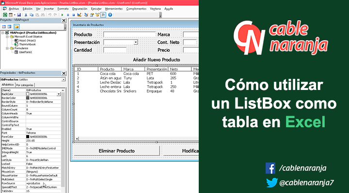 Cómo utilizar un ListBox como tabla en Excel - CableNaranja